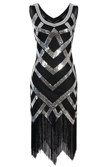 Silver Sequins 1920s Fringe Flapper Dress